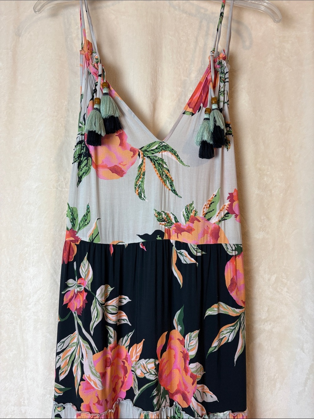 Rapsodia X Maaji Floral Tiered Maxi Dress spaghetti straps with tassels large